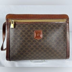 7016: Celine Macadam Canvas Zip Clutch Pouch Vintage Italy 1997